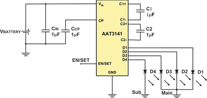 Figure 3. Capacitive converter with constant current output using the AAT3141